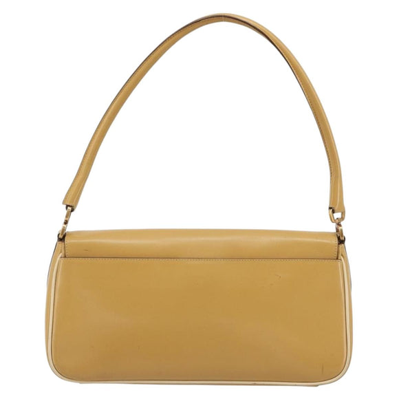 PRADA Shoulder Bag Leather Beige Gold Auth yk20464