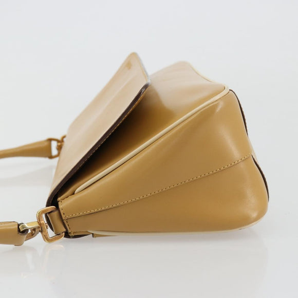PRADA Shoulder Bag Leather Beige Gold Auth yk20464