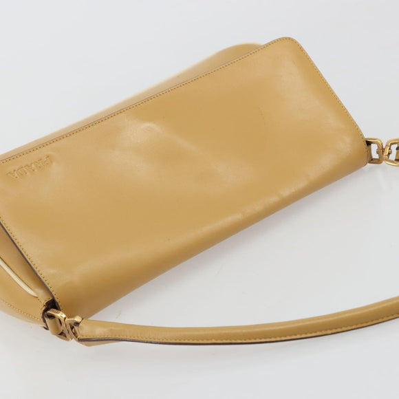 PRADA Shoulder Bag Leather Beige Gold Auth yk20464