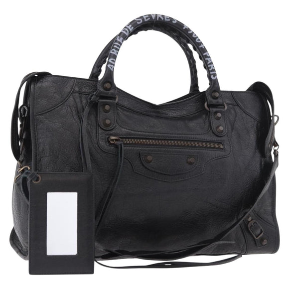 BALENCIAGA The City Graffiti Hand Bag Leather 2way Black 115748 Auth yk20465SAM