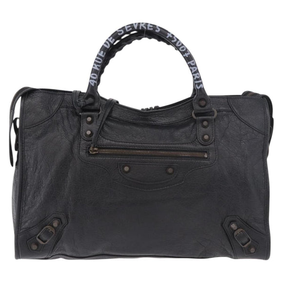 BALENCIAGA The City Graffiti Hand Bag Leather 2way Black 115748 Auth yk20465SAM