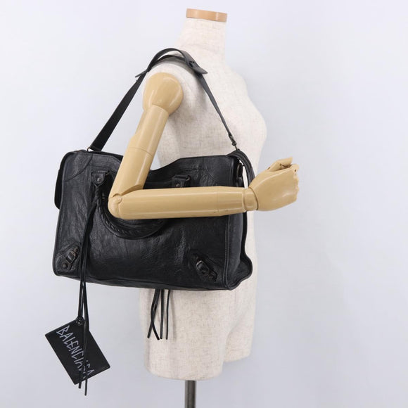 BALENCIAGA The City Graffiti Hand Bag Leather 2way Black 115748 Auth yk20465SAM