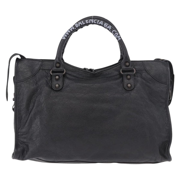 BALENCIAGA The City Graffiti Hand Bag Leather 2way Black 115748 Auth yk20465SAM