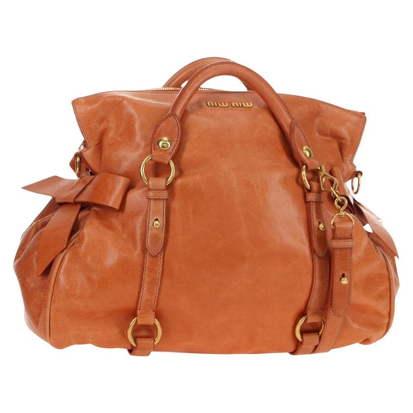 Miu Miu Hand Bag Leather 2way Orange Gold Auth yk20466SAM