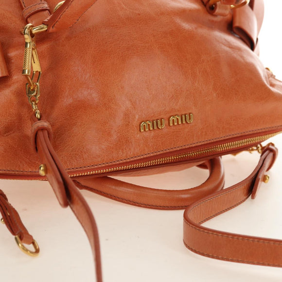 Miu Miu Hand Bag Leather 2way Orange Gold Auth yk20466SAM