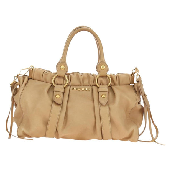 Miu Miu Hand Bag Leather 2way Beige Gold Auth yk20467SAM