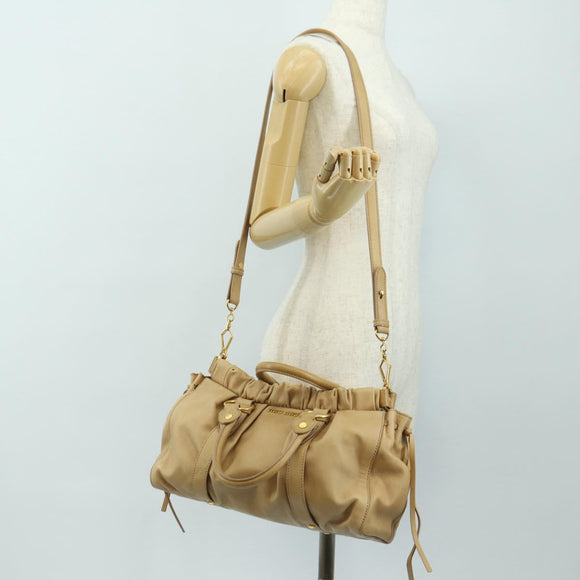 Miu Miu Hand Bag Leather 2way Beige Gold Auth yk20467SAM