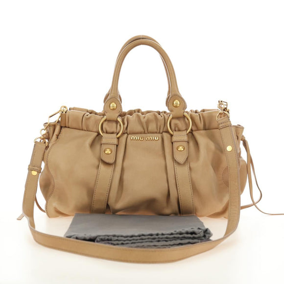 Miu Miu Handtas Leer 2way Beige Goud Auth yk20467SAM