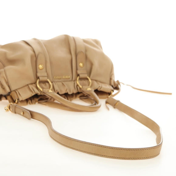 Miu Miu Hand Bag Leather 2way Beige Gold Auth yk20467SAM