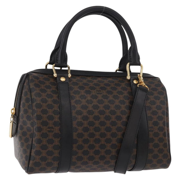CELINE Macadam Canvas Hand Bag PVC Leather 2way Black Gold Auth yk20468SAV