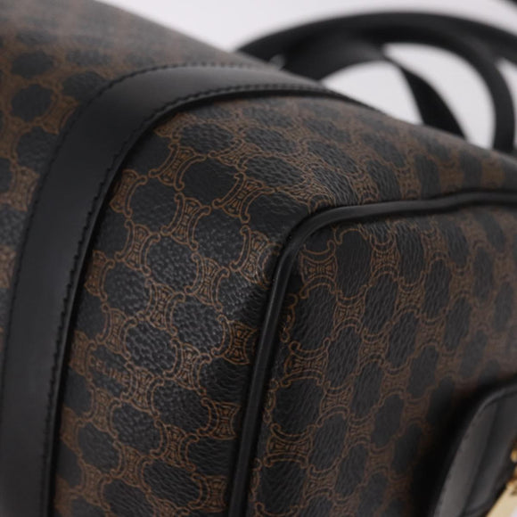 CELINE Macadam Canvas Hand Bag PVC Leather 2way Black Gold Auth yk20468SAV