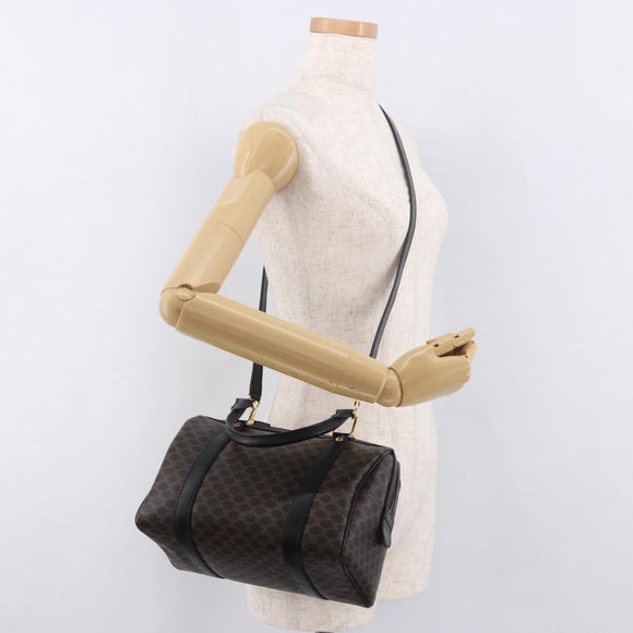 CELINE Macadam Canvas Hand Bag PVC Leather 2way Black Gold Auth yk20468SAV
