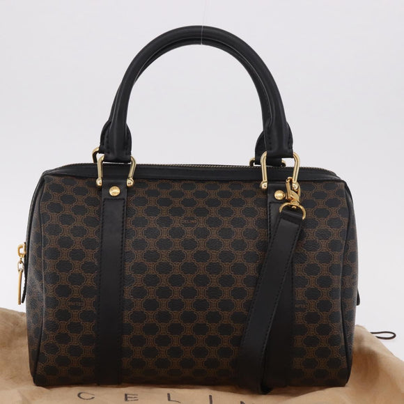 CELINE Macadam Canvas Hand Bag PVC Leather 2way Black Gold Auth yk20468SAV