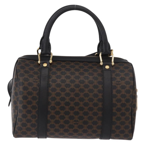 CELINE Macadam Canvas Hand Bag PVC Leather 2way Black Gold Auth yk20468SAV