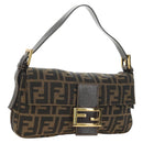 FENDI Zucca Canvas Mamma Baguette Shoulder Bag Black Brown Auth yk20469SM-1