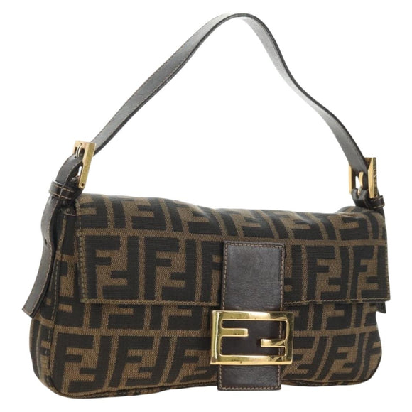 FENDI Zucca Canvas Mamma Baguette Shoulder Bag Black Brown Auth yk20469SM