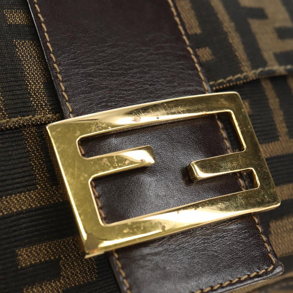FENDI Zucca Canvas Mamma Baguette Shoulder Bag Black Brown Auth yk20469SM