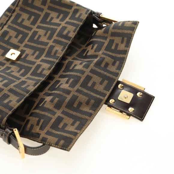 FENDI Zucca Canvas Mamma Baguette Shoulder Bag Black Brown Auth yk20469SM