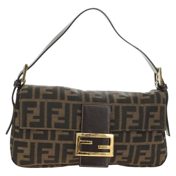 FENDI Zucca Canvas Mamma Baguette Shoulder Bag Black Brown Auth yk20469SM