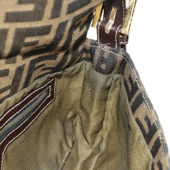 FENDI Zucca Canvas Mamma Baguette Shoulder Bag Black Brown Auth yk20469SM