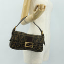FENDI Zucca Canvas Mamma Baguette Shoulder Bag Black Brown Auth yk20469SM-25