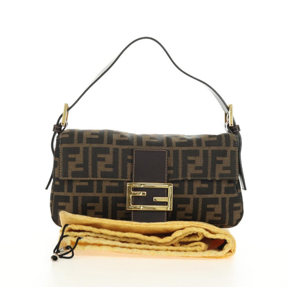 FENDI Zucca Canvas Mamma Baguette Shoulder Bag Black Brown Auth yk20469SM