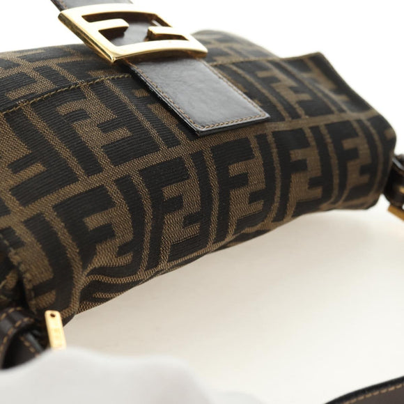 FENDI Zucca Canvas Mamma Baguette Shoulder Bag Black Brown Auth yk20469SM