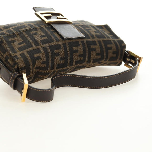 FENDI Zucca Canvas Mamma Baguette Shoulder Bag Black Brown Auth yk20469SM