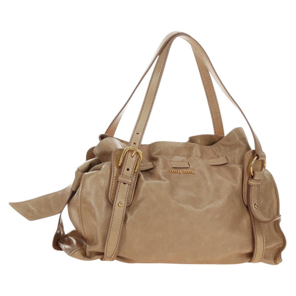 Miu Miu Shoulder Bag Leather Beige Gold Auth yk20471SAM