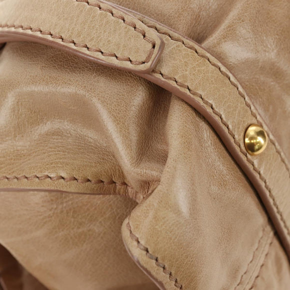 Miu Miu Shoulder Bag Leather Beige Gold Auth yk20471SAM