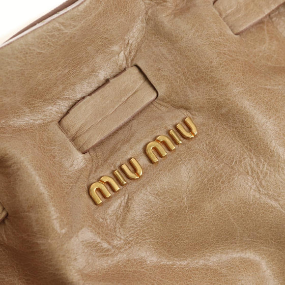 Miu Miu Shoulder Bag Leather Beige Gold Auth yk20471SAM