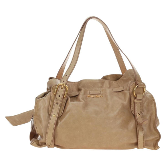 Miu Miu Shoulder Bag Leather Beige Gold Auth yk20471SAM
