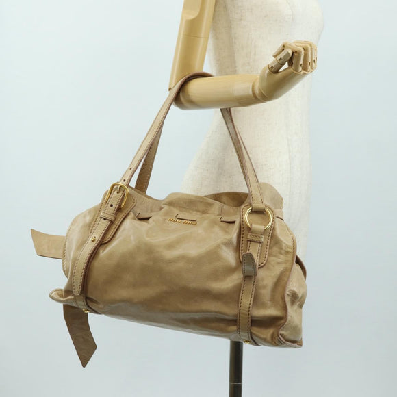 Miu Miu Shoulder Bag Leather Beige Gold Auth yk20471SAM