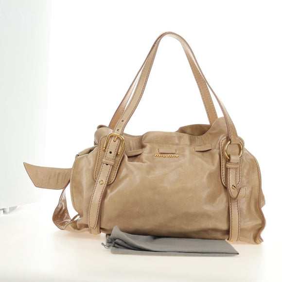 Miu Miu Shoulder Bag Leather Beige Gold Auth yk20471SAM