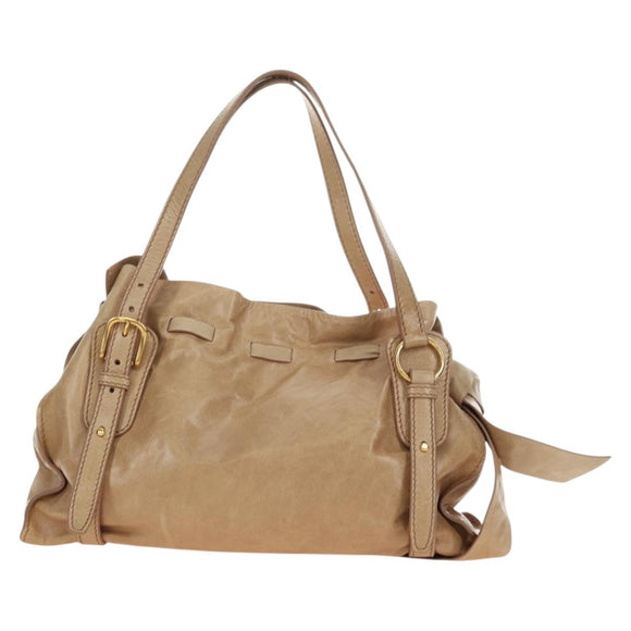 Miu Miu Shoulder Bag Leather Beige Gold Auth yk20471SAM