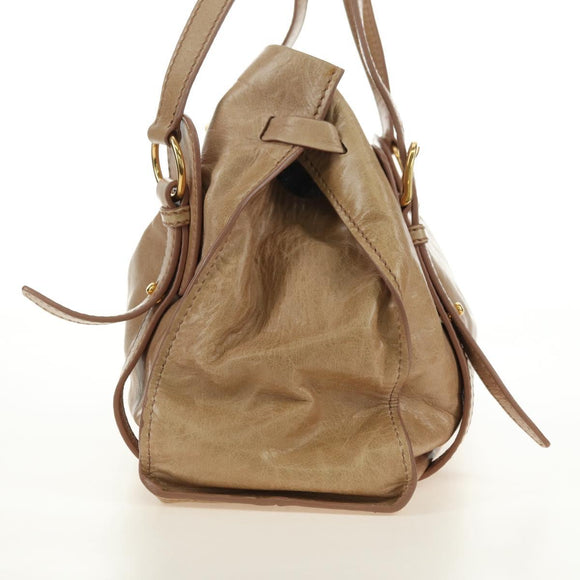 Miu Miu Shoulder Bag Leather Beige Gold Auth yk20471SAM
