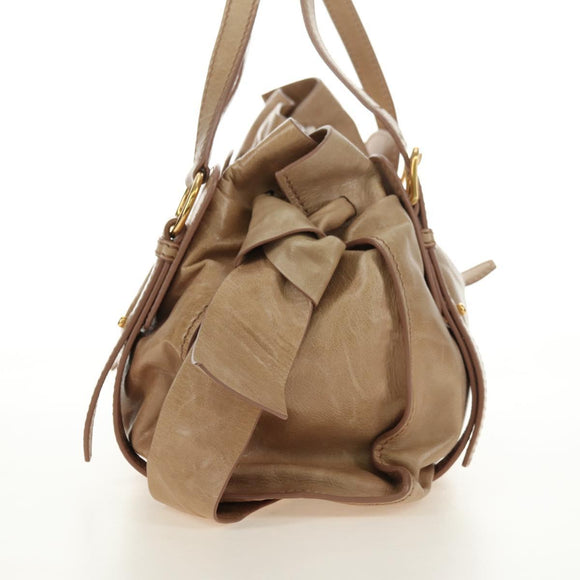 Miu Miu Shoulder Bag Leather Beige Gold Auth yk20471SAM