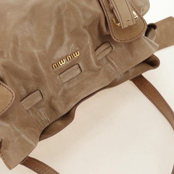 Miu Miu Shoulder Bag Leather Beige Gold Auth yk20471SAM