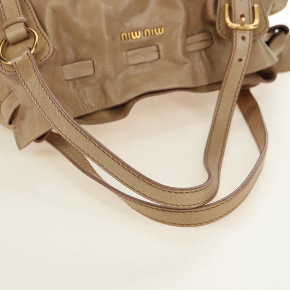 Miu Miu Shoulder Bag Leather Beige Gold Auth yk20471SAM