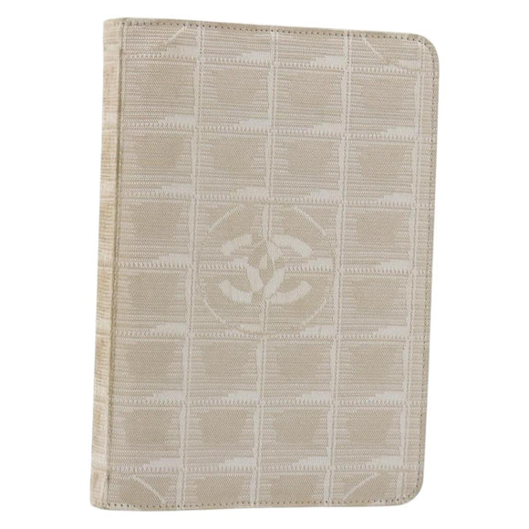 CHANEL New Travel Line Day Planner Cover Canvas Beige Silver CC Auth yk20472