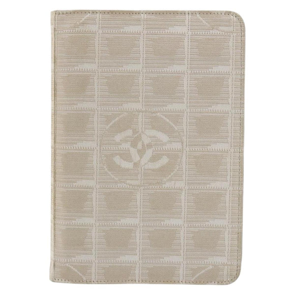 CHANEL New Travel Line Day Planner Cover Canvas Beige Silver CC Auth yk20472