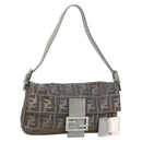 FENDI Zucca Canvas Rhinestone Mamma Baguette Shoulder Bag Silver Auth yk20474SM-1