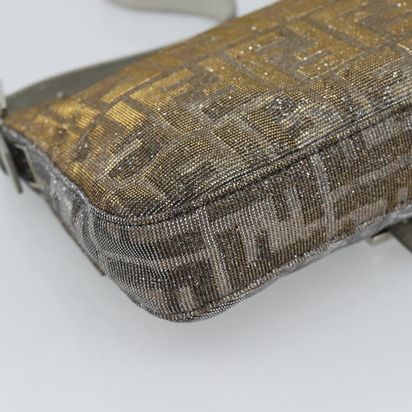 FENDI Zucca Canvas Rhinestone Mamma Baguette Shoulder Bag Silver Auth yk20474SM