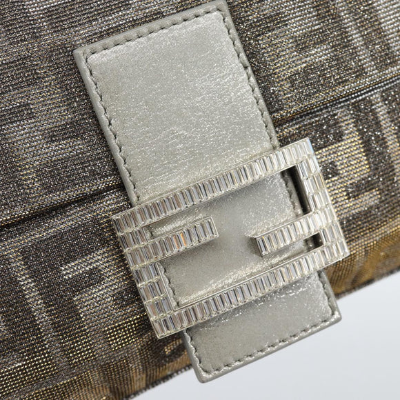 FENDI Zucca Canvas Rhinestone Mamma Baguette Shoulder Bag Silver Auth yk20474SM