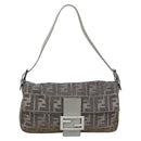 FENDI Zucca Canvas Rhinestone Mamma Baguette Shoulder Bag Silver Auth yk20474SM-13