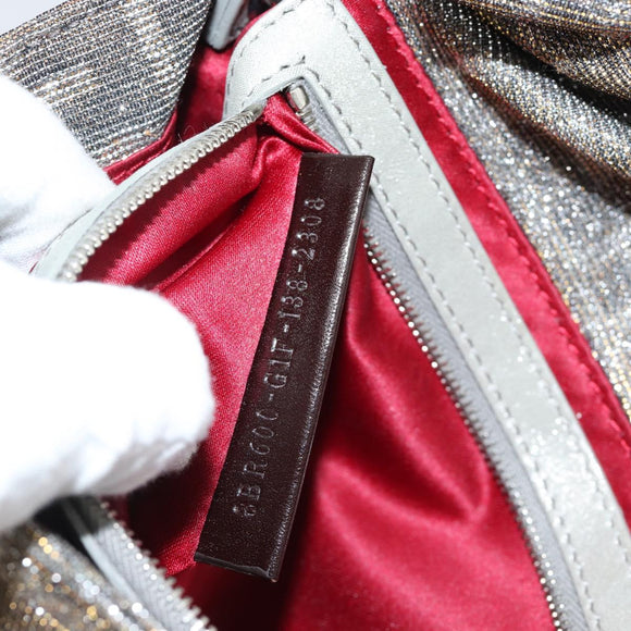 FENDI Zucca Canvas Rhinestone Mamma Baguette Shoulder Bag Silver Auth yk20474SM