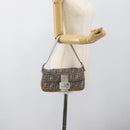 FENDI Zucca Canvas Rhinestone Mamma Baguette Shoulder Bag Silver Auth yk20474SM-24