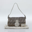 FENDI Zucca Canvas Rhinestone Mamma Baguette Shoulder Bag Silver Auth yk20474SM-12