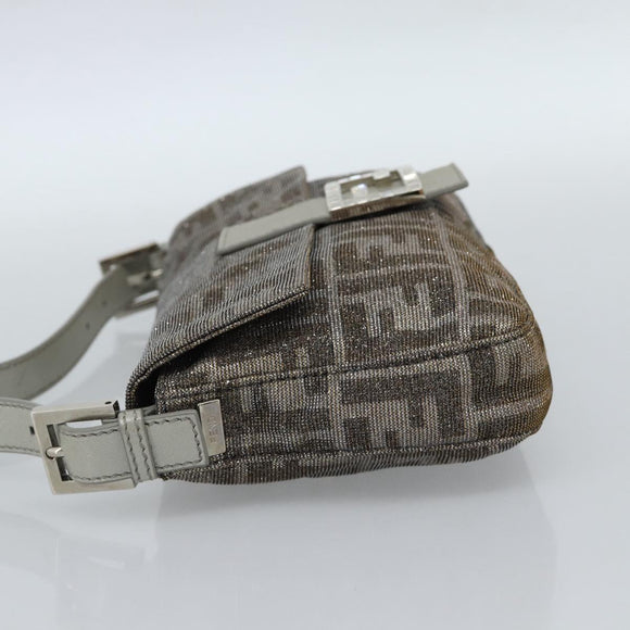 FENDI Zucca Canvas Rhinestone Mamma Baguette Shoulder Bag Silver Auth yk20474SM
