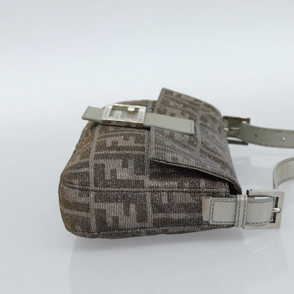 FENDI Zucca Canvas Rhinestone Mamma Baguette Shoulder Bag Silver Auth yk20474SM